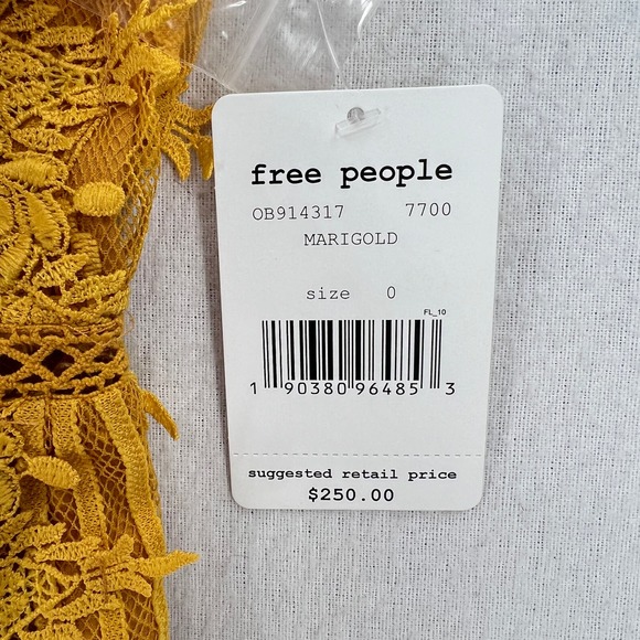 FREE PEOPLE Honey Lace Mini Dress Womens 0 Marigold Yellow Sleeveless NWT - Picture 14 of 16